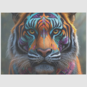 Majestic Tiger with Vibrant Tribal Face Paint Tissue Paper