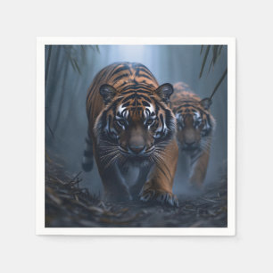 Majestic Tigers in a Foggy Jungle Napkins