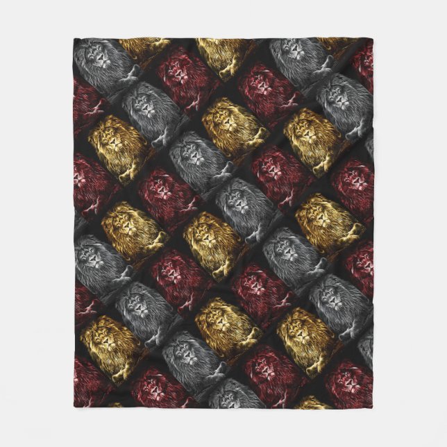 Majestic Trio Lions Pattern Fleece Blanket (Front)