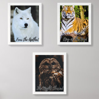 Majestic Trio Wall Art Set – Wolf, Tiger & Owl