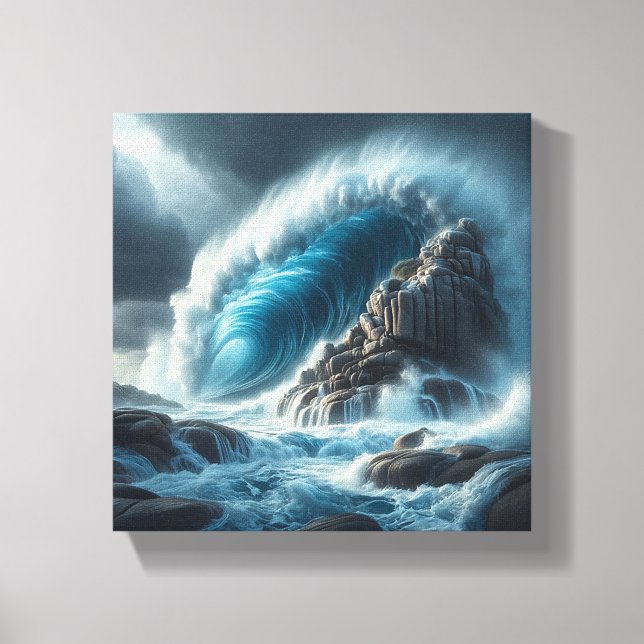 Majestic Turquoise Ocean Wave Crashing Against  Canvas Print (Front)