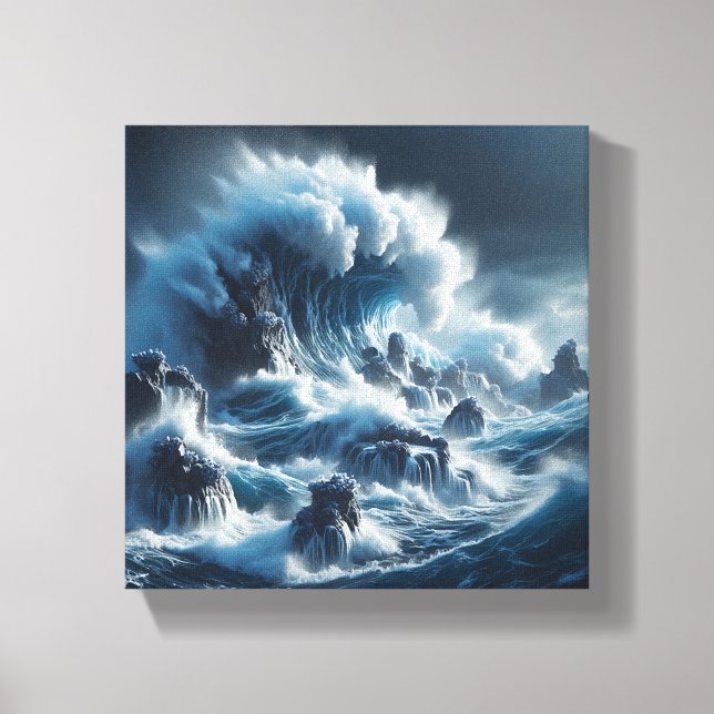 Majestic Turquoise Ocean Wave Under Dramatic Storm Canvas Print (Front)