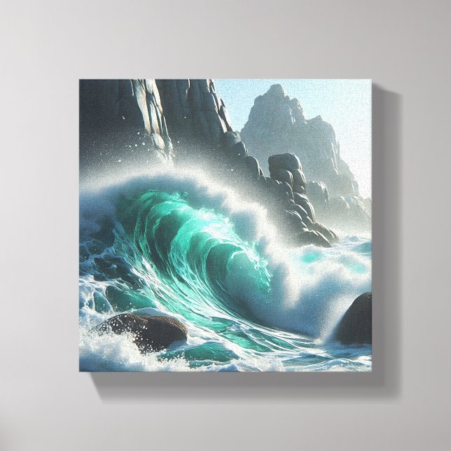 Majestic Turquoise Wave Crashing Against Dramatic  Canvas Print (Front)