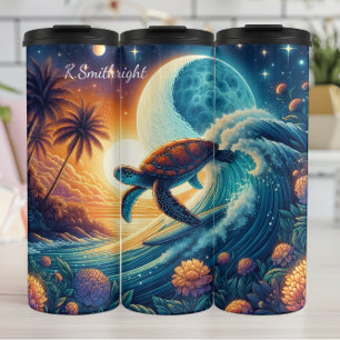 Majestic Turtle Surfing Sunset Ocean Thermal Tumbler