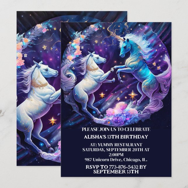 Majestic Unicorns Dancing Birthday Party Invitation (Front/Back)