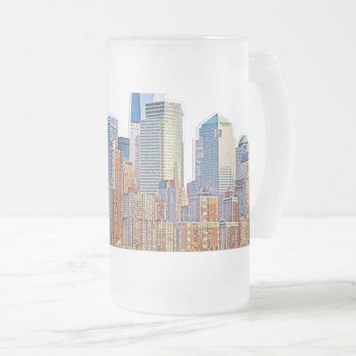 Majestic View of New York City Skyline artistic Frosted Glass Beer Mug