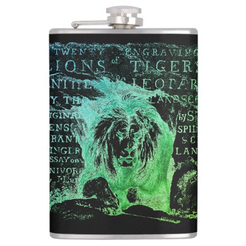 Majestic Vintage Green Lion Personalize Name Flask