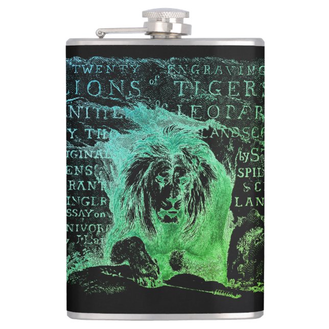Majestic Vintage Green Lion Personalize Name Flask (Front)