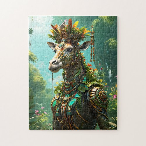 Majestic warrior giraffe cartoon lush landscape jigsaw puzzle