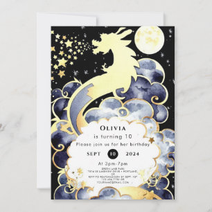 Majestic Watercolor Dragon Birthday Invitation