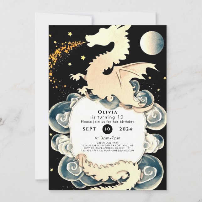Majestic Watercolor Dragon Birthday Invitation (Front)
