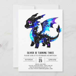 Majestic Watercolor Dragon Digital Boy Birthday Invitation