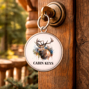 Majestic Watercolor Elk Portrait, custom  Keychain