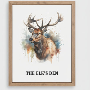 Majestic Watercolor Elk Portrait, custom Metal Print