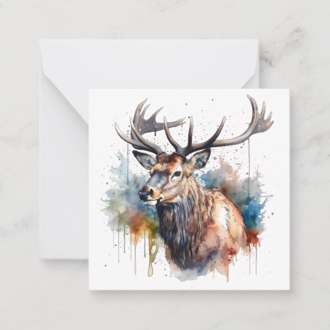 Majestic Watercolor Elk Portrait  Note Card (Front)