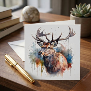 Majestic Watercolor Elk Portrait  Note Card