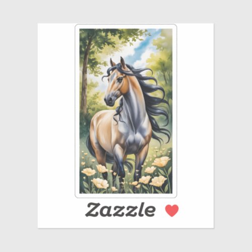 Majestic Watercolor Horse Flowing Mane Floral Sticker