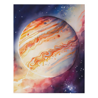 Majestic Watercolor Jupiter Art Button Faux Canvas Print