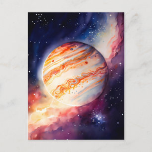 Majestic Watercolor Jupiter Art Button Postcard