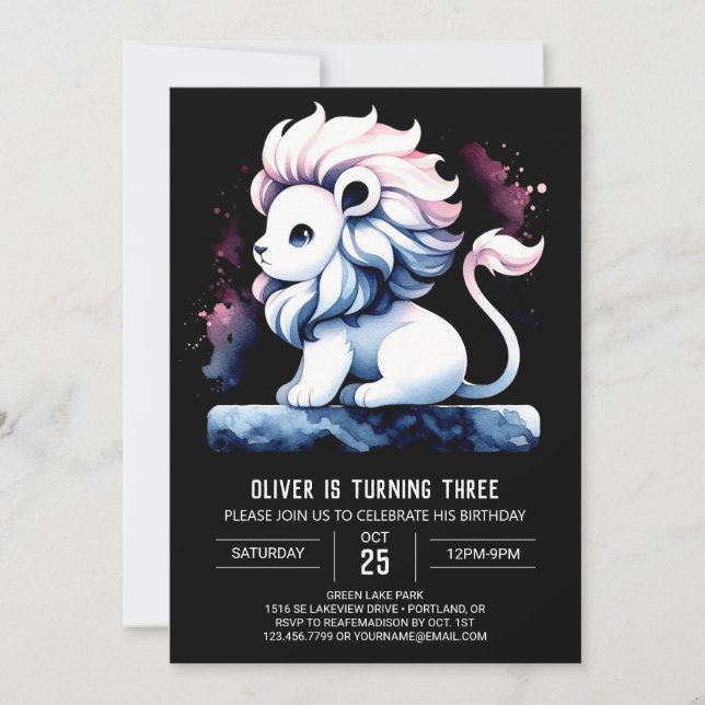 Majestic Watercolor Lion Birthday Invitation (Front)