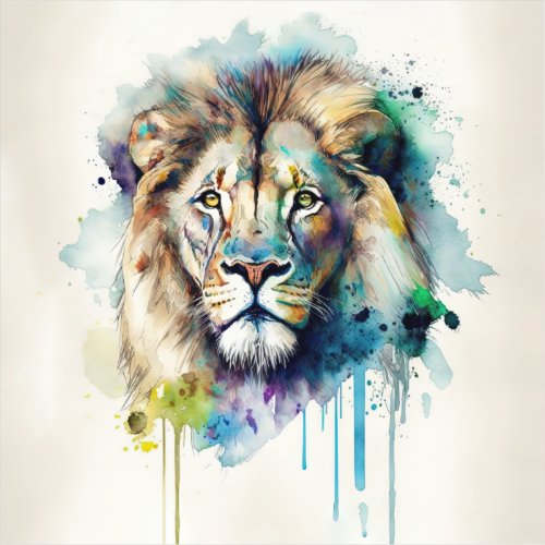 Majestic Watercolor Lion Square Sticker