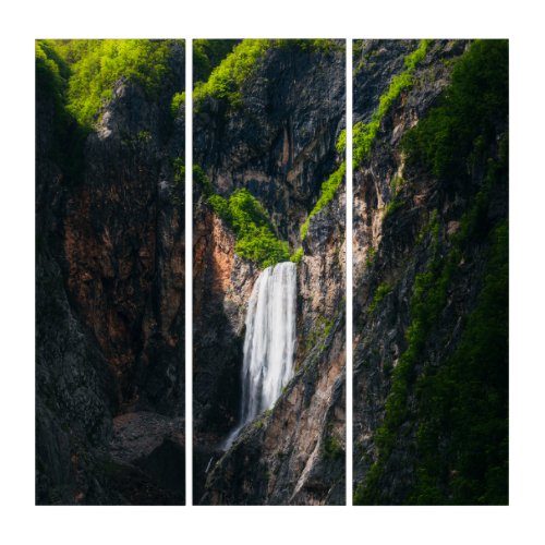 Majestic waterfall Boka in spring glory Triptych