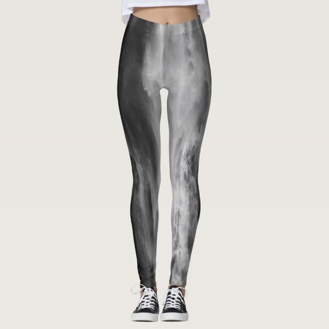 Majestic waterfall Boka, Slovenia black white Leggings (Front)