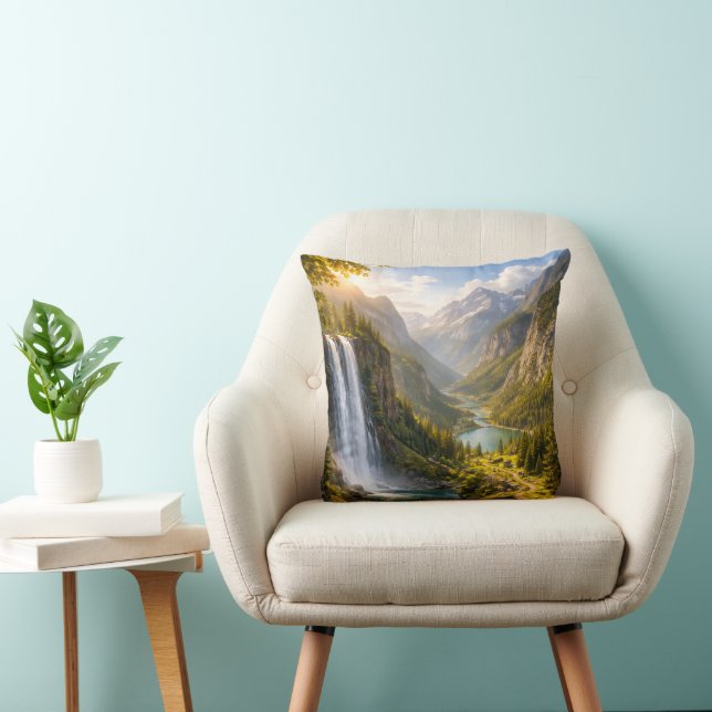 Majestic Waterfall Valley  Throw Pillow (Chair)