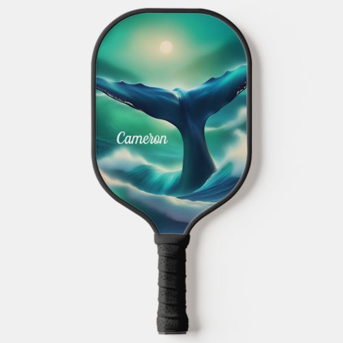 Majestic Whale Tail Blue and White Monogram  Pickleball Paddle