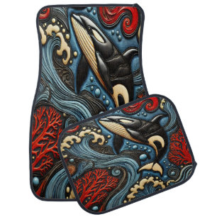 Majestic Whales: Ocean’s Dance Car Floor Mat