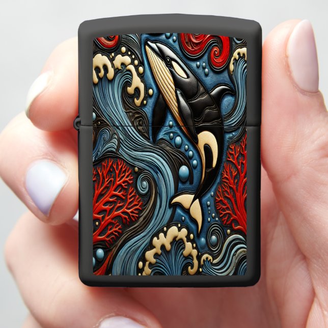 Majestic Whales: Ocean’s Dance Zippo Lighter (In Hand)
