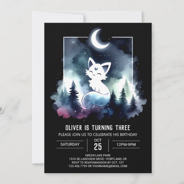 Majestic Whimsical Cat Birthday Invitation (Front)