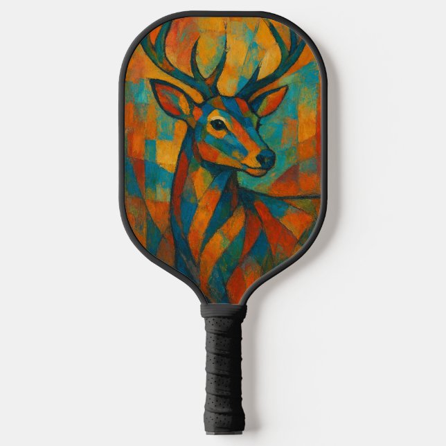 Majestic Whispers-Abstract Deer in Bloom Carbon Fiber Pickleball Paddle (Front)