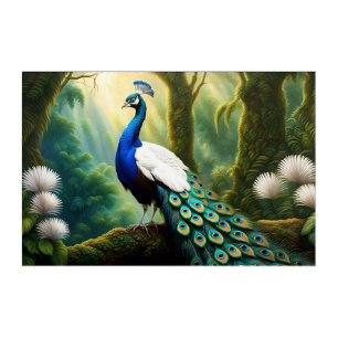 Majestic White and Blue Peacock in Forest Acrylic Print