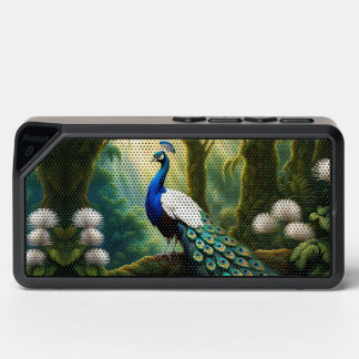 Majestic White and Blue Peacock in Forest Bluetooth Speaker