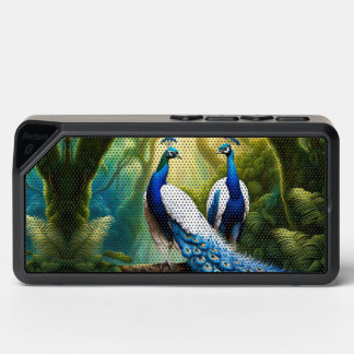 Majestic White and Blue Peacock in Forest Bluetooth Speaker