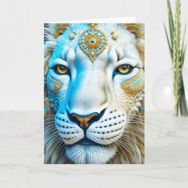 Majestic White and Gold Lion Blank Card (Front)