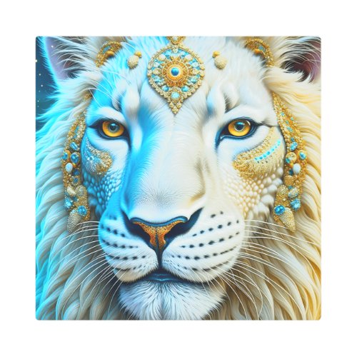 Majestic White and Gold Lion   Metal Print