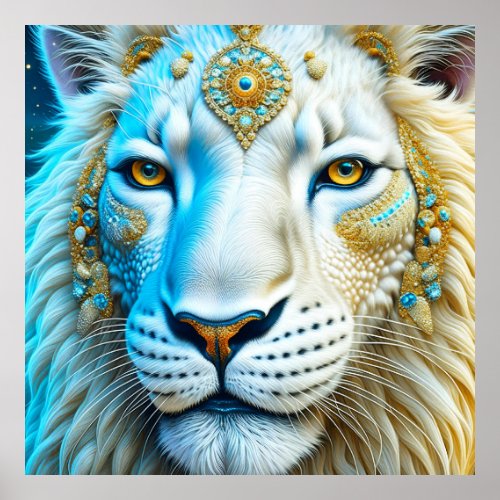 Majestic White and Gold Lion   Poster