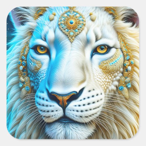 Majestic White and Gold Lion   Square Sticker