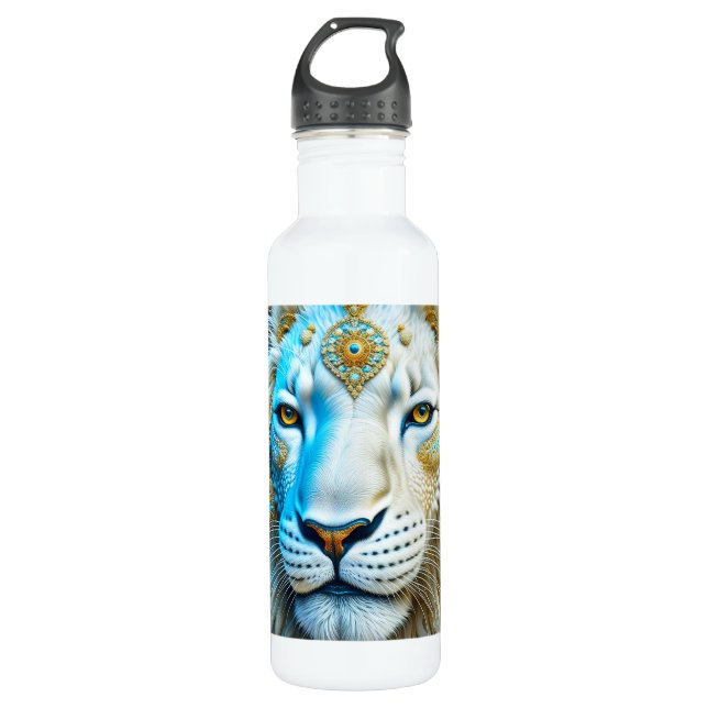 Majestic White and Gold Lion   Stainless Steel Water Bottle (Front)