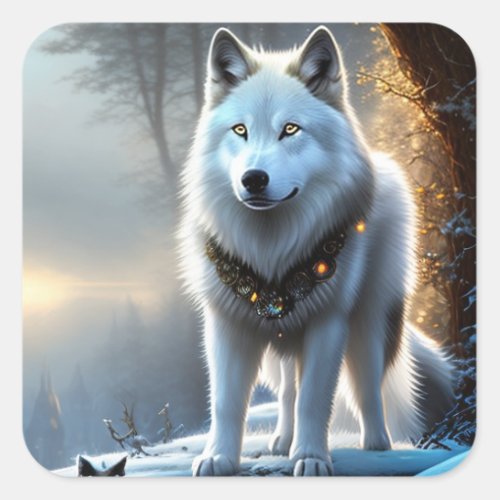 Majestic White Arctic Wolf Art Square Sticker