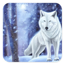 Majestic White Arctic Wolf Art Square Sticker