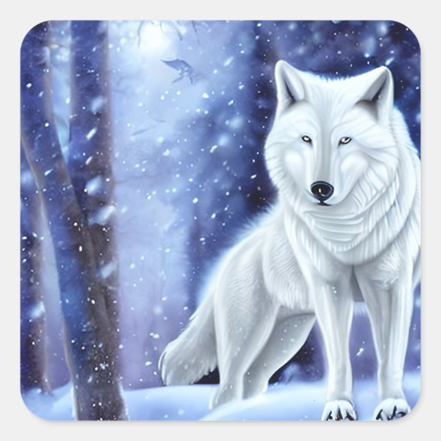 Majestic White Arctic Wolf Art Square Sticker (Front)