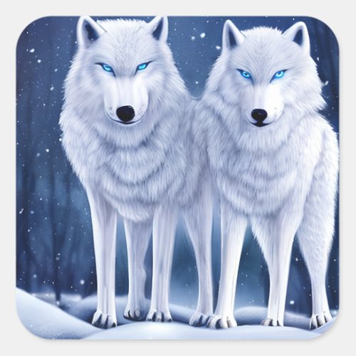 Majestic White Arctic Wolves Art Square Sticker