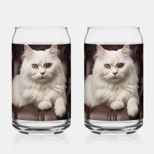 Majestic white cat can glass