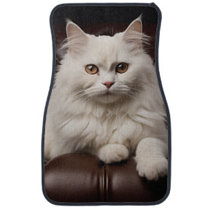 Majestic white cat car floor mat