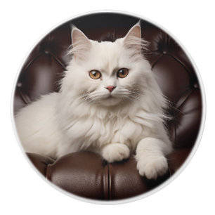Majestic white cat ceramic knob