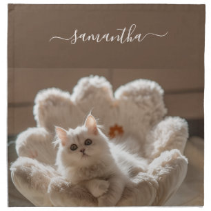 Majestic white cat cloth napkin