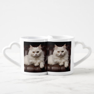 Majestic white cat coffee mug set